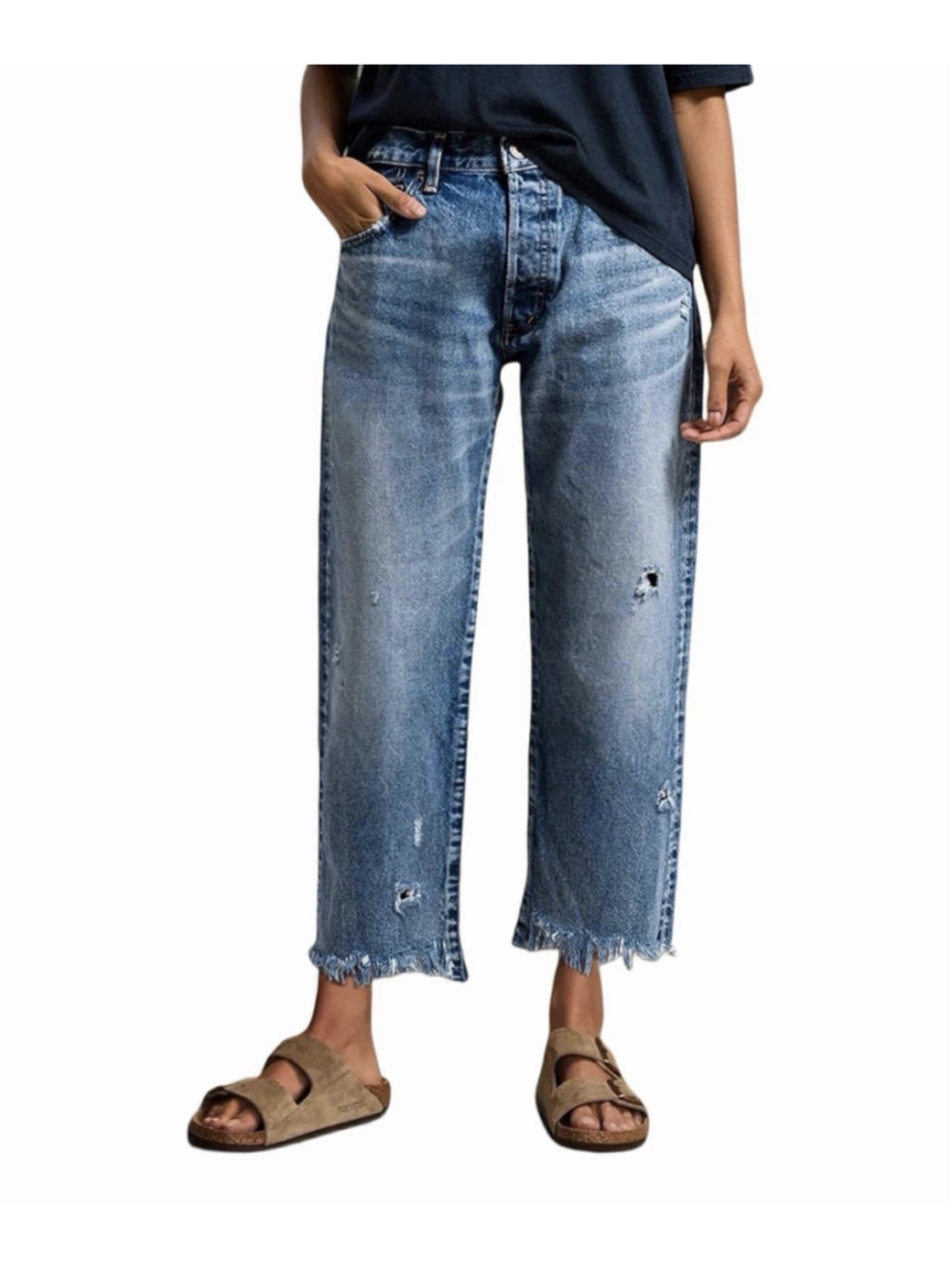 Flamingals Straight Leg Crop Jeans for Women Mid Rise Raw Hem Jeans L